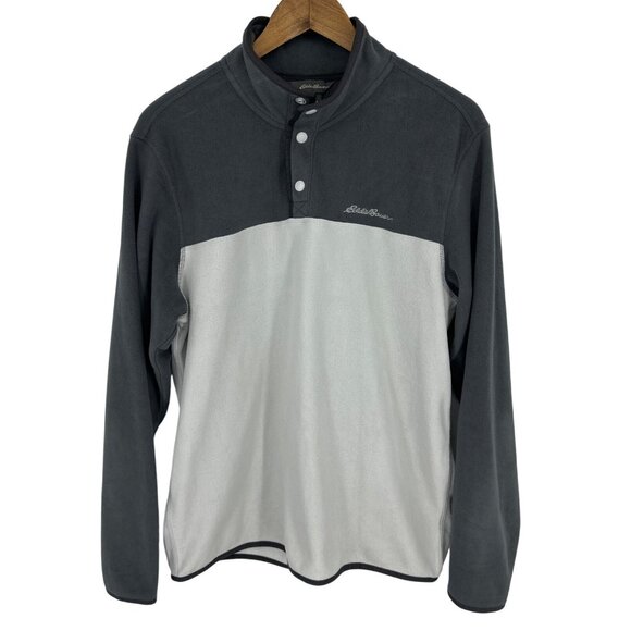 Eddie Bauer Mens Gray & White Fleece Snap Pullover Size M - Picture 1 of 10